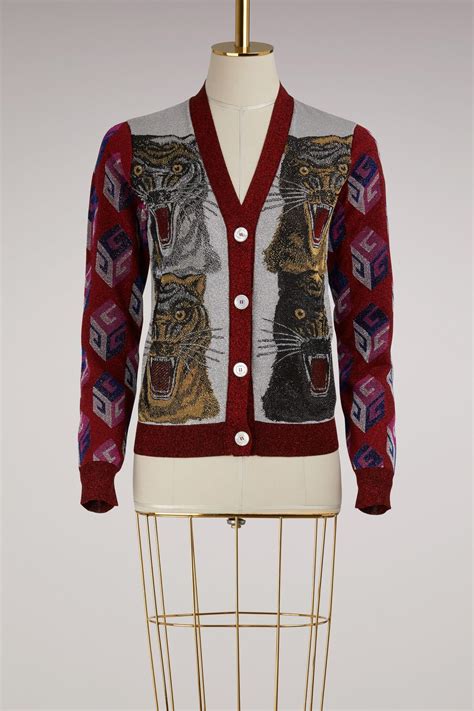 gucci tiger intarsia viscose lurex sweater|Gucci cardigan women.